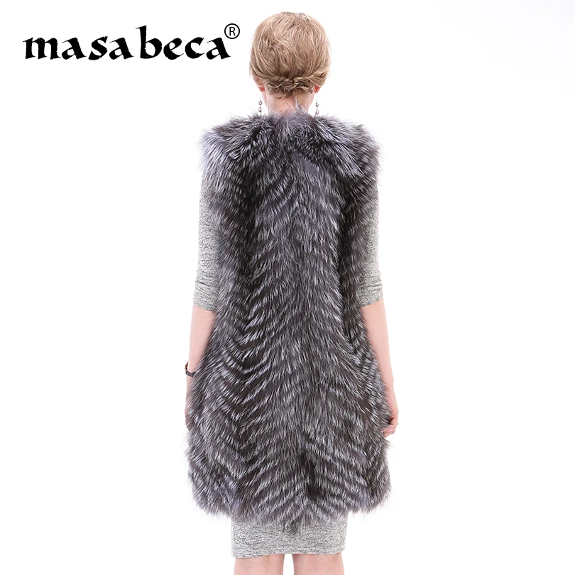 100% натуральный мех лисы Жилет Куртка Женская Длинная зимняя верхняя одежда без