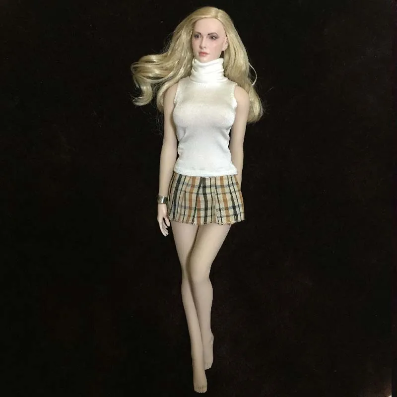 

Mnotht 1:6 female soldier dress model student suit shirt Sleeveless underwear tie pleated skirt for 12'' doll toys action figue