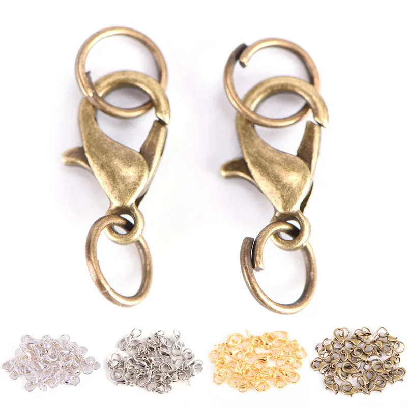 

20Pcs Lobster Claw Clasps Hook Jump Rings Split Ring For Bracelet Necklace Chains DIY Jewelry Making Finding Necklace Snap Chain