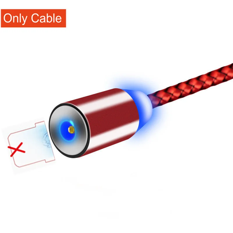 Only Cable Red 1 м 2 м длинный Магнитный светодиодный кабель для зарядки iPhone X Xs Max XR 7 8 6 6S 5 5S type C/Micro USB Android galaxy S8 S9 Plus зарядное устройство для телефона - Цвет: Only Cable Red