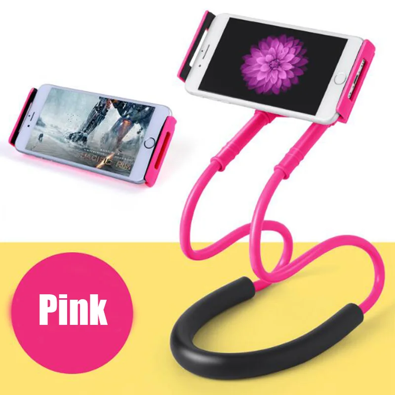 Pink Гибкий держатель для мобильного телефона, висящий на шее, ленивое ожерелье, кронштейн, держатель для смартфона, подставка для iPhone, Android - Цвет: Pink