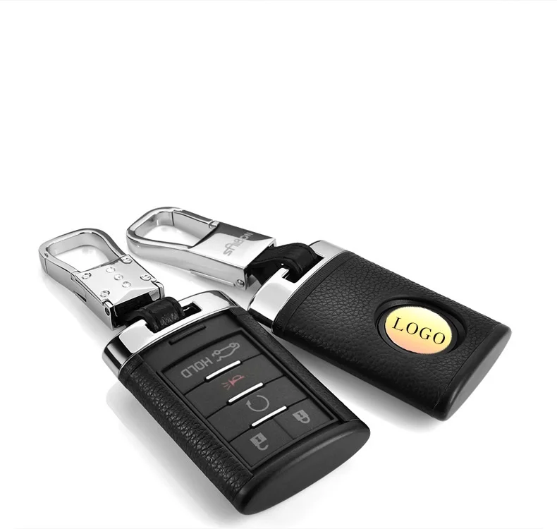 Black with keyring Верхний слой кожи+ ABS ключ крышка оболочки ключа автомобиля ключ чехол для Cadillac CTS XTS ATS XLS SRX брелок аксессуары - Название цвета: Black with keyring