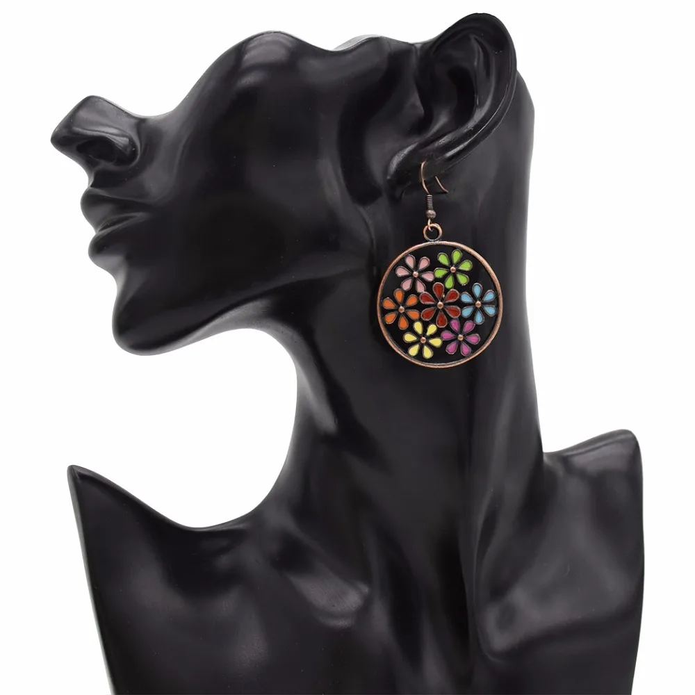 Vintage Enamel Flower Drop Dangle Earring for Women Girl Tribal Hollow Floral Pendant Earrings Pendientes India Party Jewelry | Украшения и
