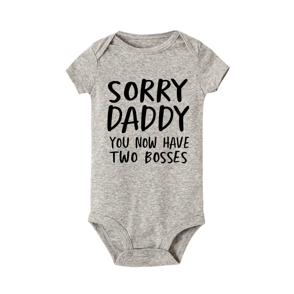 R089-SRPGY- Sorry Daddy you now have two Boys детские комбинезоны с печатью летняя одежда для малышей комбинезон для новорожденных мальчиков и девочек - Цвет: R089-SRPGY-