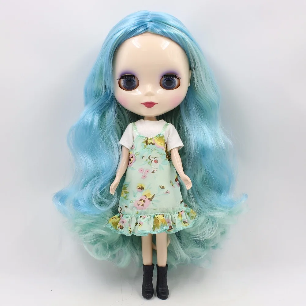 Фабрика blyth кукла зеленый микс синие волосы сустава тела белая кожа 1/6 BL62274006