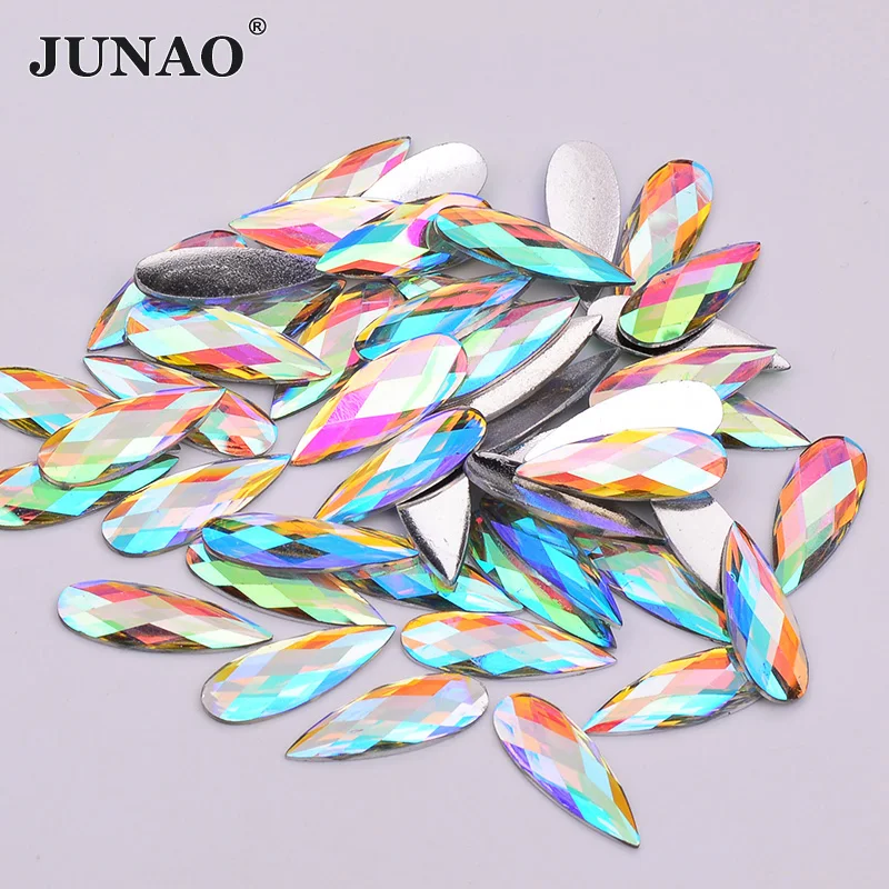 JUNAO, 8x22 мм, 8 цветов, кристаллы AB, стразы, аппликация, каплевидные камни, клей на кристаллах, плоская задняя сторона, полимерные камни для рукоделия, скрапбукинга