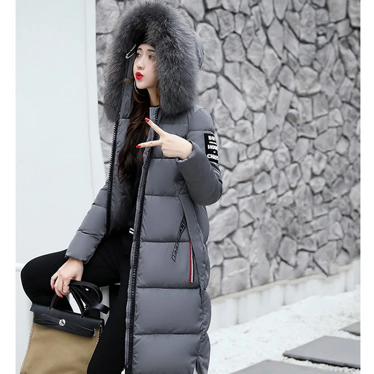 Облегающие длинные куртки, пальто для женщин с меховым капюшоном, толстые зимние женские парки из хлопка, черная теплая Женская куртка с капюшоном, верхняя одежда MLD1272