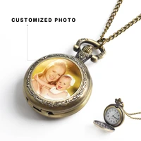 vintage customized photo pocket watch antique design baby family lovers grandma photo calendar pocket watch chain for gifts