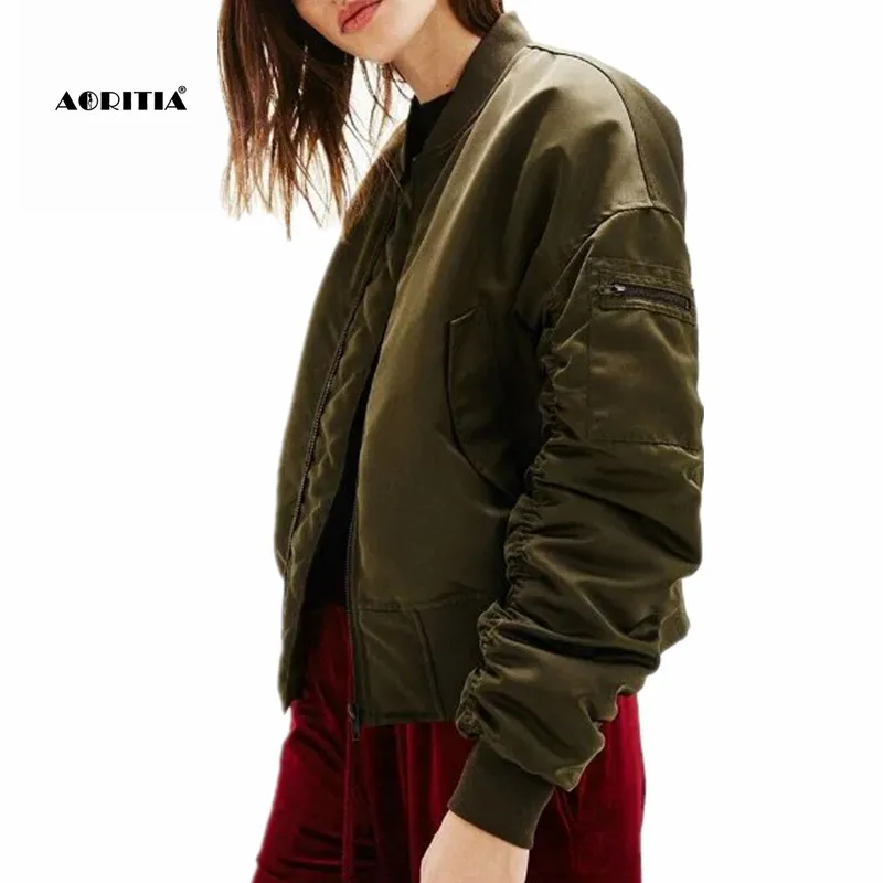 Женская куртка бомбер с вышивкой сзади осенне зимняя пилот длинным рукавом