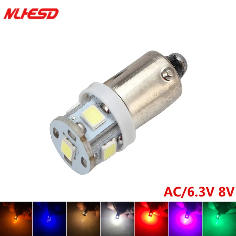 

500PCS 6.3V BA9S 5 SMD 3528 LED Non polarity anti flickering AC DC 6V 6.3V pinball machine no ghost white blue red green yellow