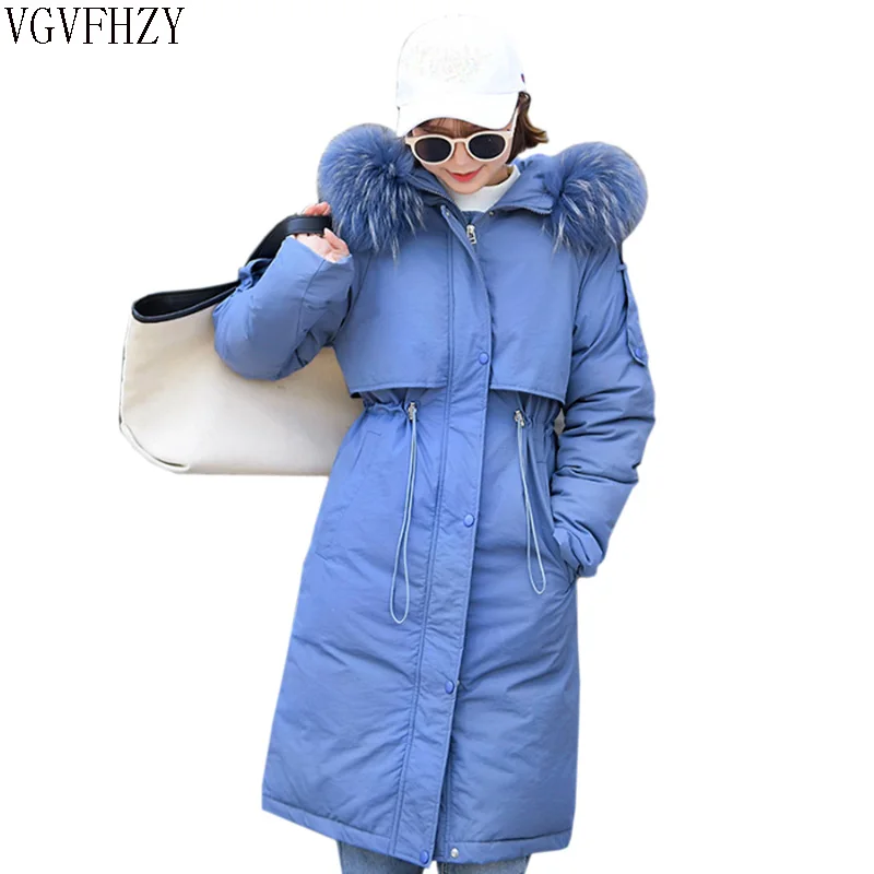 

Зимнее пальто, женская длинная куртка с большим меховым воротником и капюшоном, утепленные парки с подкладкой в Корейском стиле, парка боль...