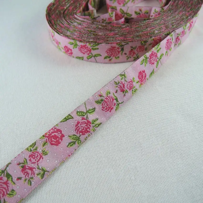 5/8 '(16 mmx5yards) цветки сливы тюльпаны розы тканые полиэстер Жаккардовая лента собака цепи аксессуары для ванной комнаты с ловкость для ошейник для собак