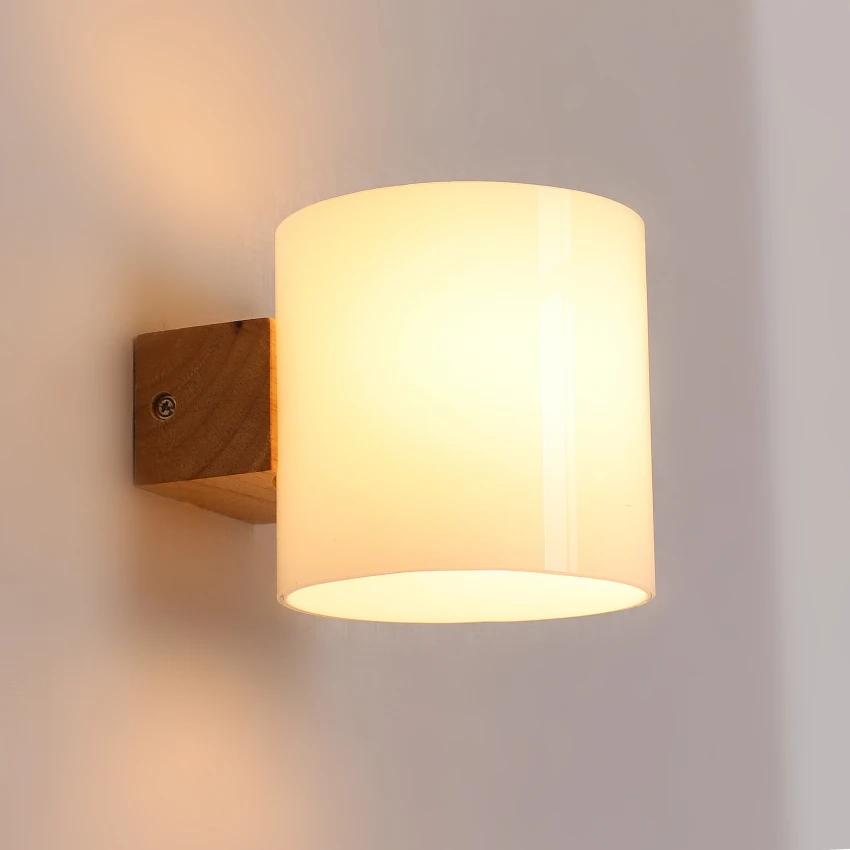 

Nordic Contracted Solid Wood & Glass Wall Lamp Modern Bedroom Corridor Wall Light Bedside Cafe Bar Coffee Shop Bedroom