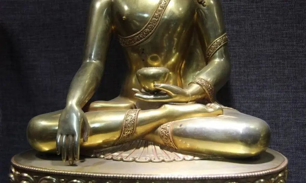 19 China Buddhism Copper Bronze 24K Gold Gild Sakyamuni shakyamuni buddha Statue | Дом и сад
