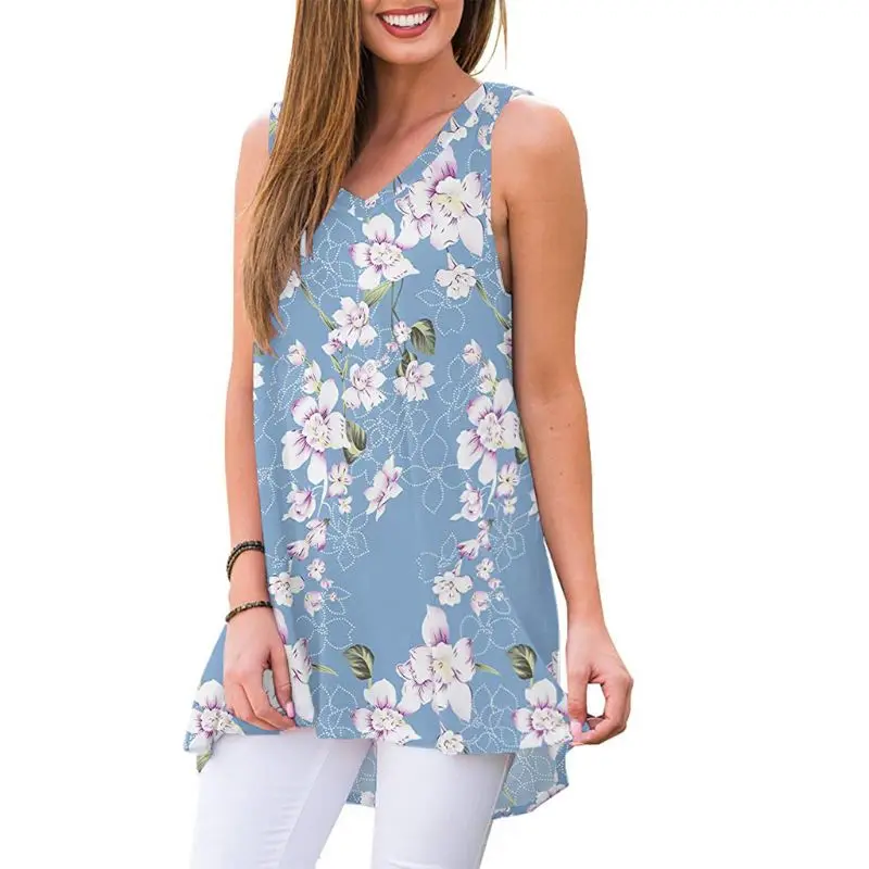 Женская Повседневная летняя футболка без рукавов с v образным вырезом туника