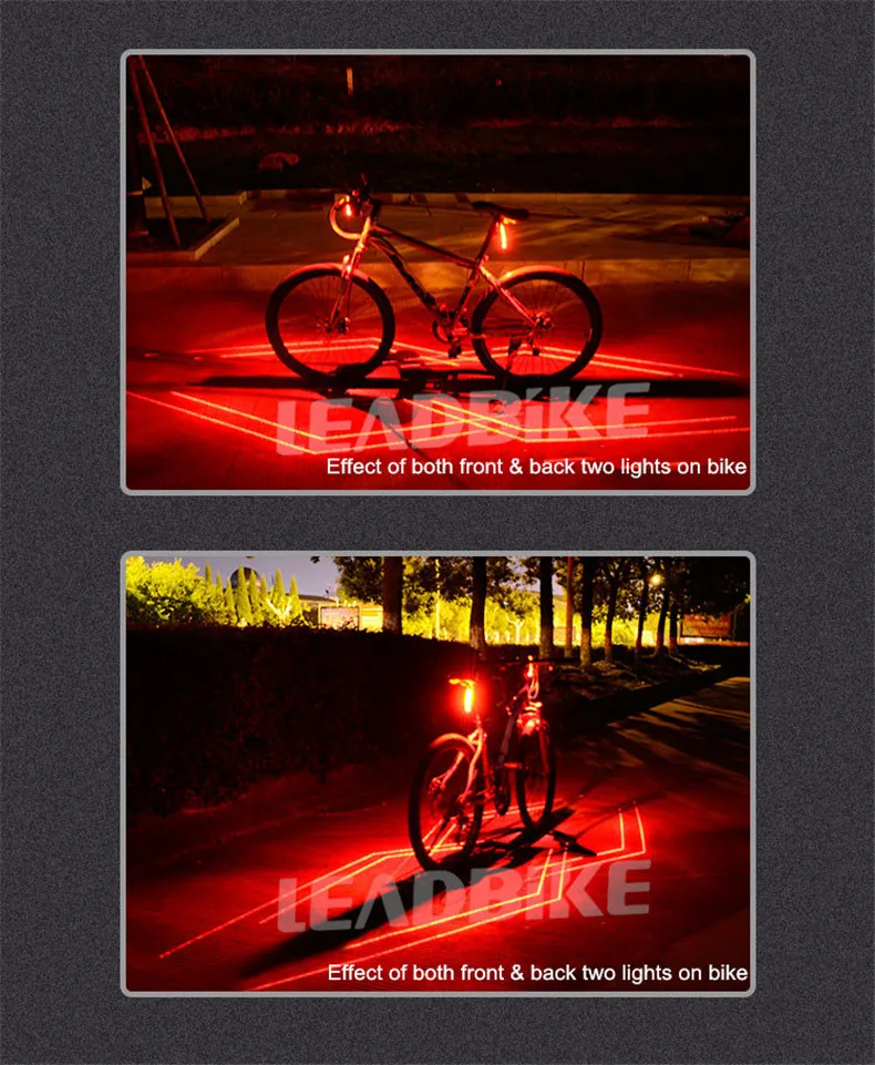 Лазерный велосипедный задний светильник Leadbike, супер яркий USB аккумулятор, перезаряжаемый водонепроницаемый велосипедный задний фонарь, Ночной светильник, аксессуары для езды