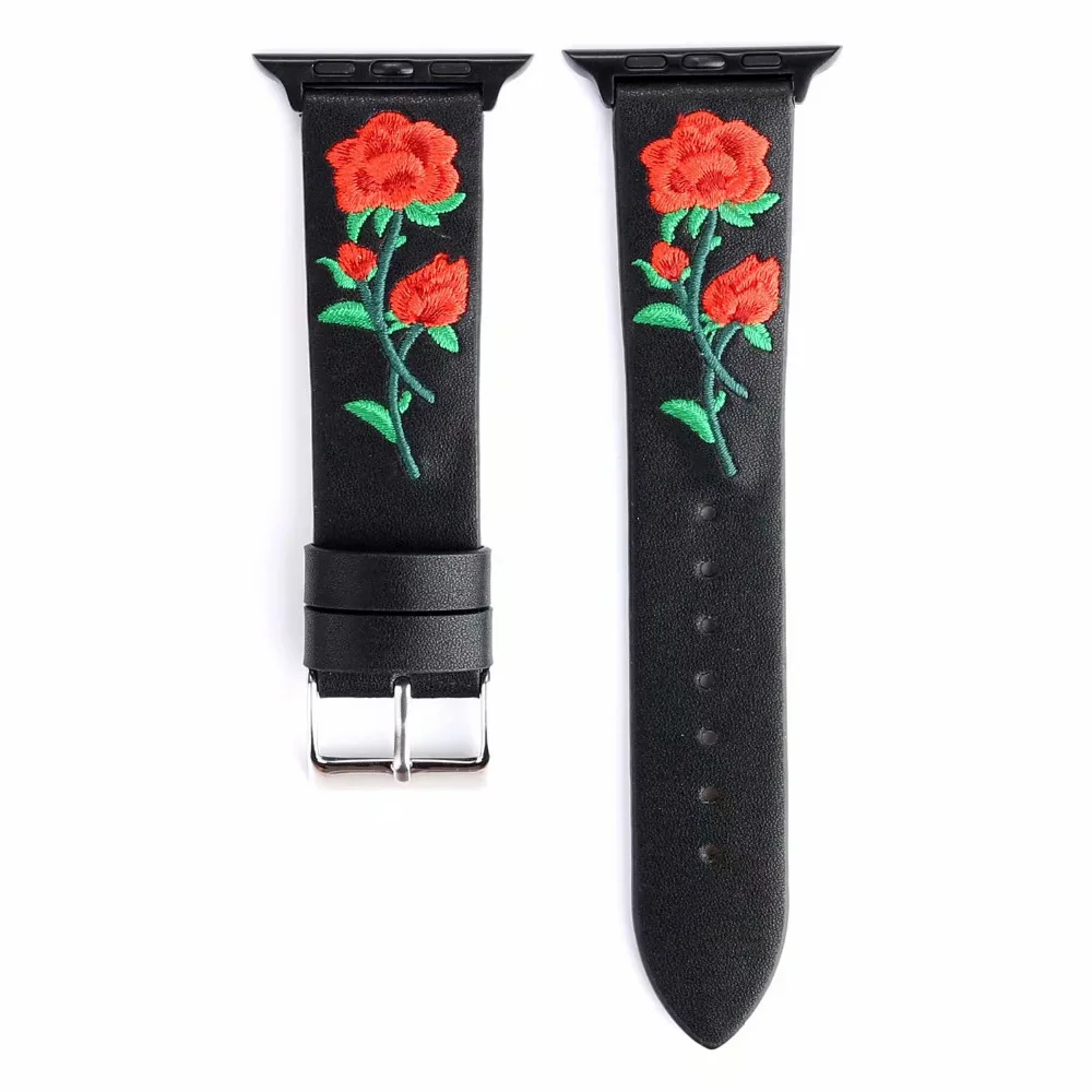 Кожаный ремешок с цветочной вышивкой для Apple Watch Band 42 мм 38 40 44 iWatch Series 4 3 2 1 дамский