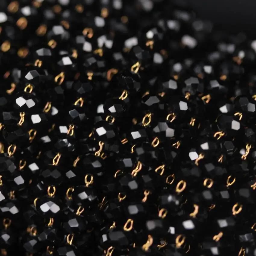 

5Meters,Copper Wire Wrapped 3x4mm Black Glass Crystal Rosary Chain,Faceted Rondelle Beaded Chain,DIY Bracelet Necklace Crafts