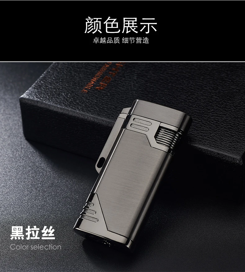 Двойной огонь компактная струйная трубка Зажигалка фонарь турбо Зажигалка плоская ветрозащитная металлическая зажигалка для сигар 1300 C Бутан Зажигалка без газа