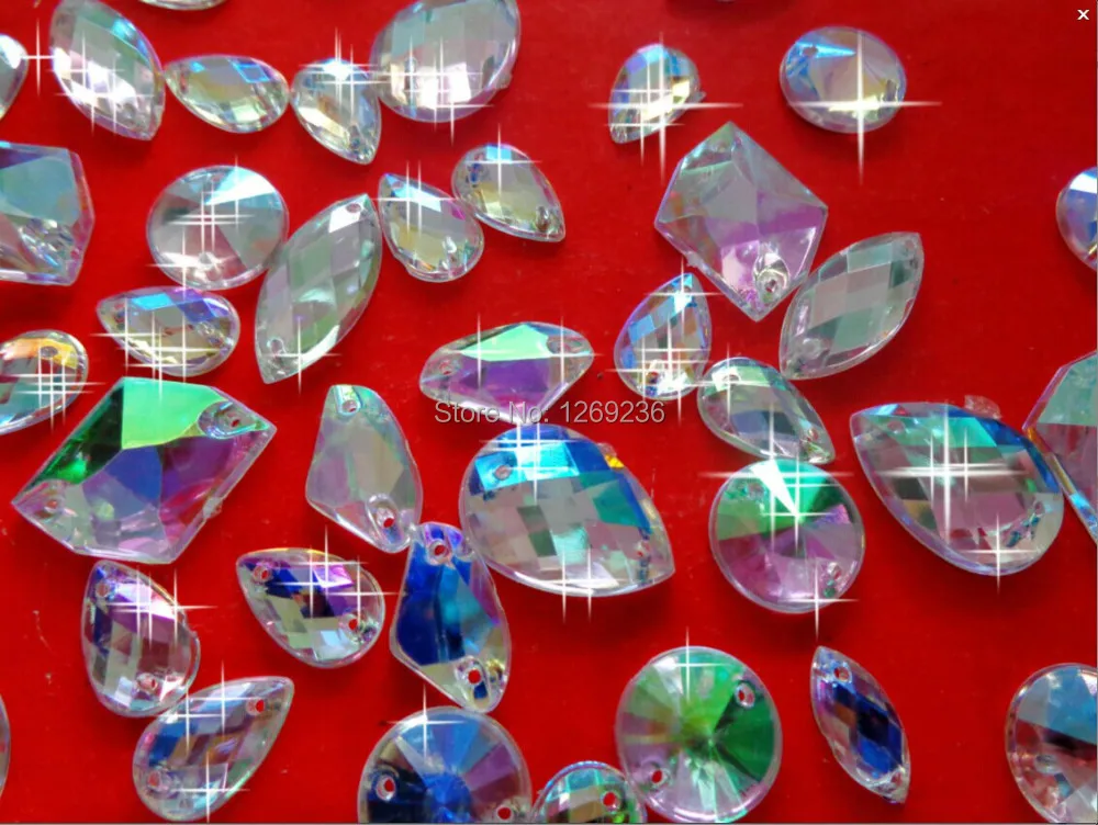 300 шт. смешанных размеров и форм прозрачных цветов AB для шитья Стразы акриловые