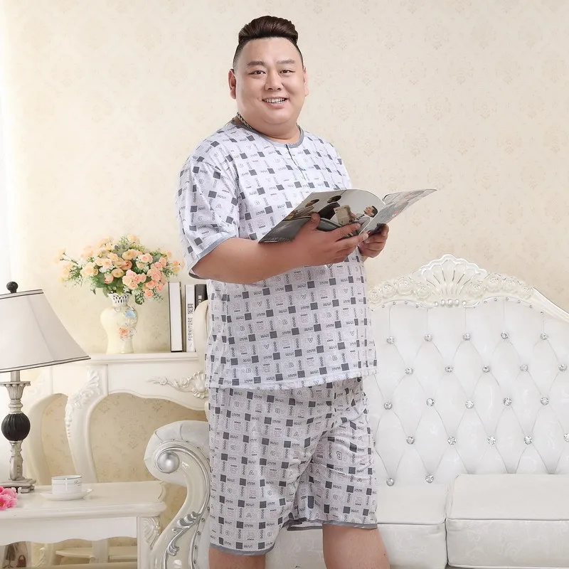 Большие размеры, шорты размера XXXXXL, Мужские пижамные комплекты с коротким рукавом, летняя Пижама, одежда для сна, сексуальный клетчатый Ночной костюм, мужские пижамы, 140 кг, 5XL