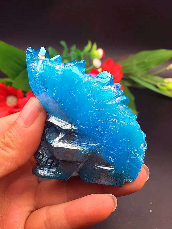 165 г натуральный кристалл кварца синий Ангел halo Исцеление черепа