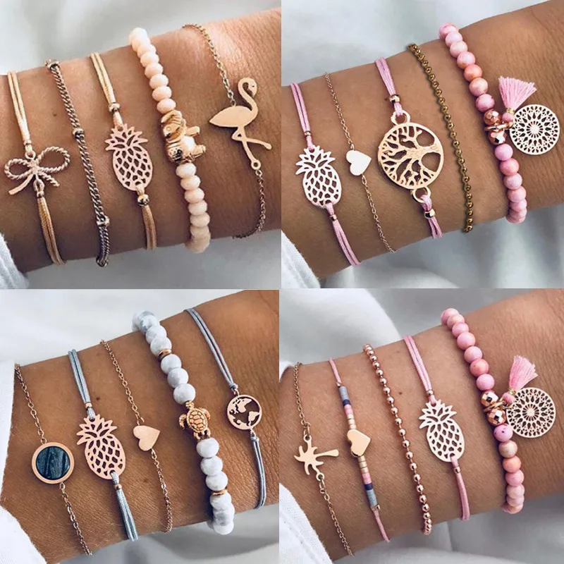 Женский браслет с ананасом DIEZI розовый бусинами в 4 стилях 2019|Цепочки и браслеты| |