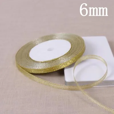 6mm gold 25y 3-50 мм Ручная работа Золотая и Серебряная лента 25 ярдов 22 м металлический блеск свадебное Рождественское украшение DIY тесьма карта Подарочная Упаковка - Цвет: 6mm gold 25y