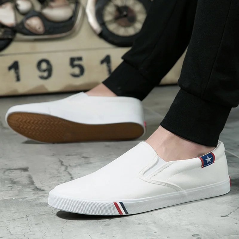 Men Canvas Shoes White Sneakers Casual Loafers Mocassim Male shoes Adult Slip On Flats Summer Mens Trainers zapatos de hombre | Обувь