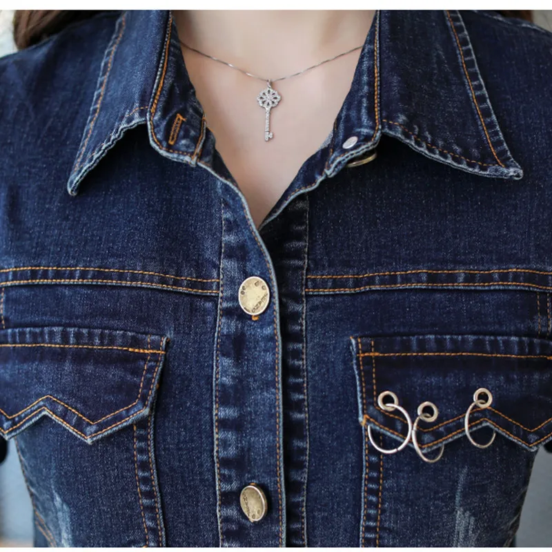 Демисезонная женская джинсовая куртка новинка 2018 Женская с длинным рукавом