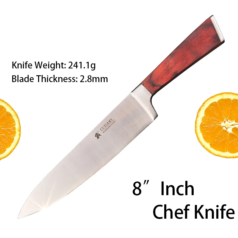 A BRAND Kitchen knife Slicing Meat Cutting High Carbon Stainless Steel Chef Knives Wood Handle Bread Vegetable Sharp Blade Knife - Color: Chef Knife