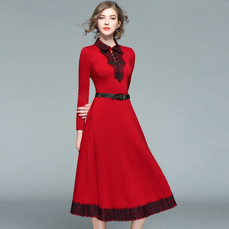 LARCI новые элегантные кружева исправленными женские вечерние красное платье