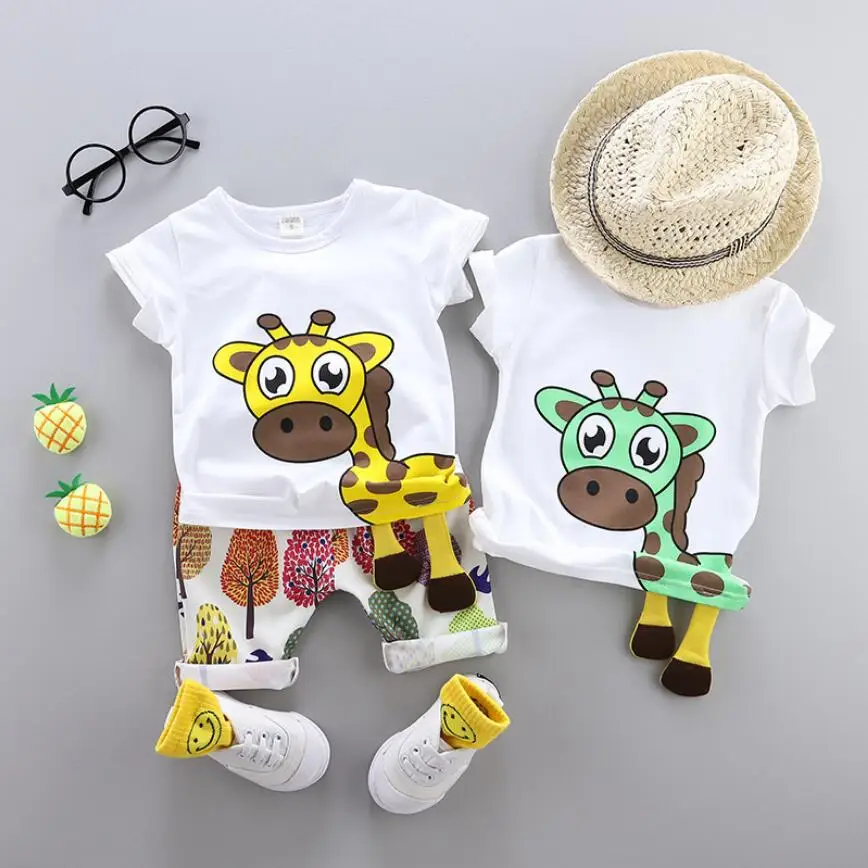 NEW Summer Children Baby Cotton Clothes Cartoon Giraffe T-Shirt Shorts 2pcs/Sets Child Toddler Boys Girls Clothing Tracksuits |
