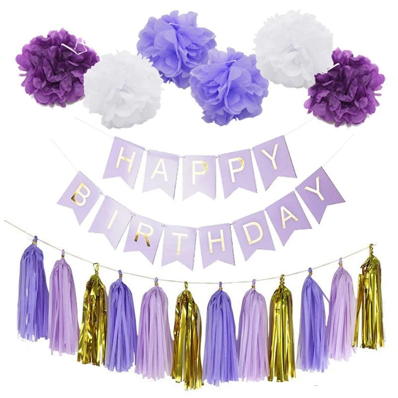 1 Набор помпонов счастливый плакат &quotс днем рождения&quot тканевая Бумажная