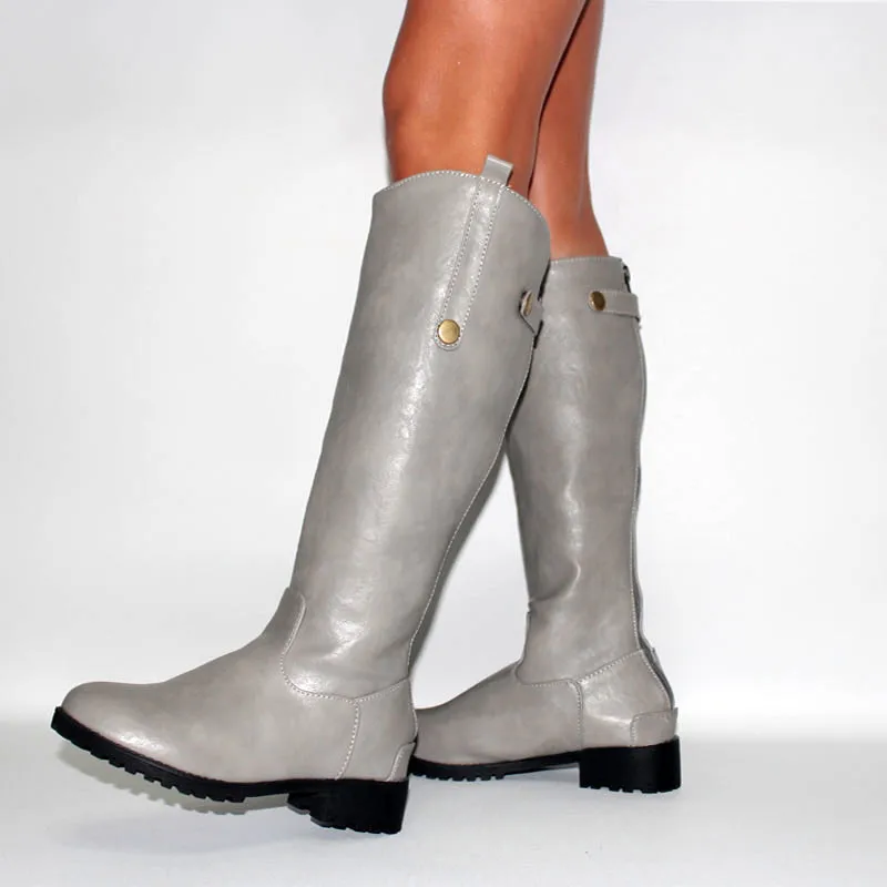 gray ASUMER/большие размеры 33-43; модные зимние женские сапоги с круглым носком на среднем каблуке; теплые зимние сапоги; удобные женские сапоги до колена - Цвет: gray