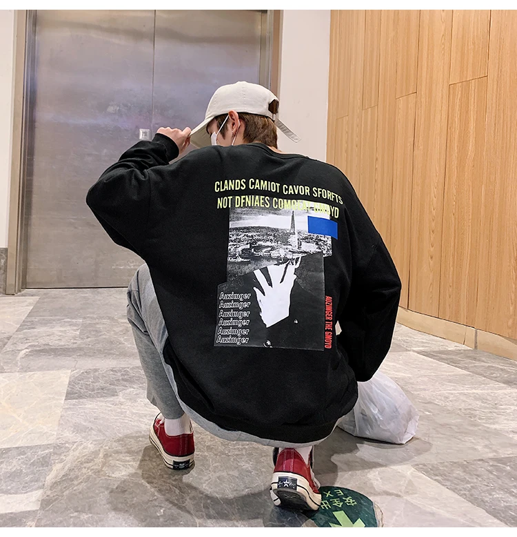 LAPPSTER Harajuku Черная Толстовка для мужчин Весенняя Мужская s Японская уличная толстовка мужская хип хоп с круглым вырезом винтажная толстовка плюс размер