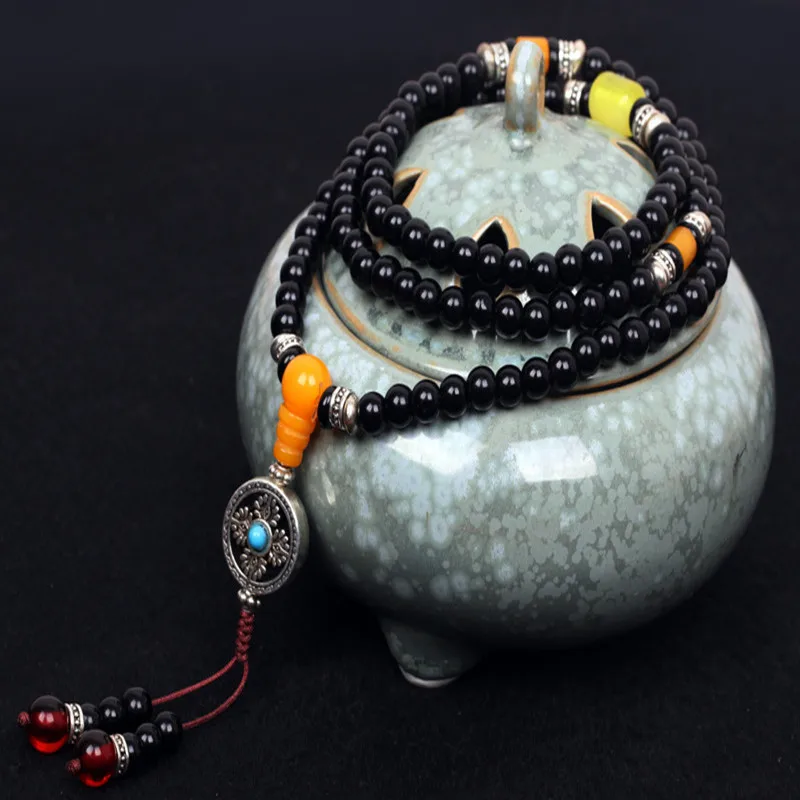 Мужской браслет Sennier из натурального черного камня 6 мм|prayer bracelet|bracelet bracelettibetan