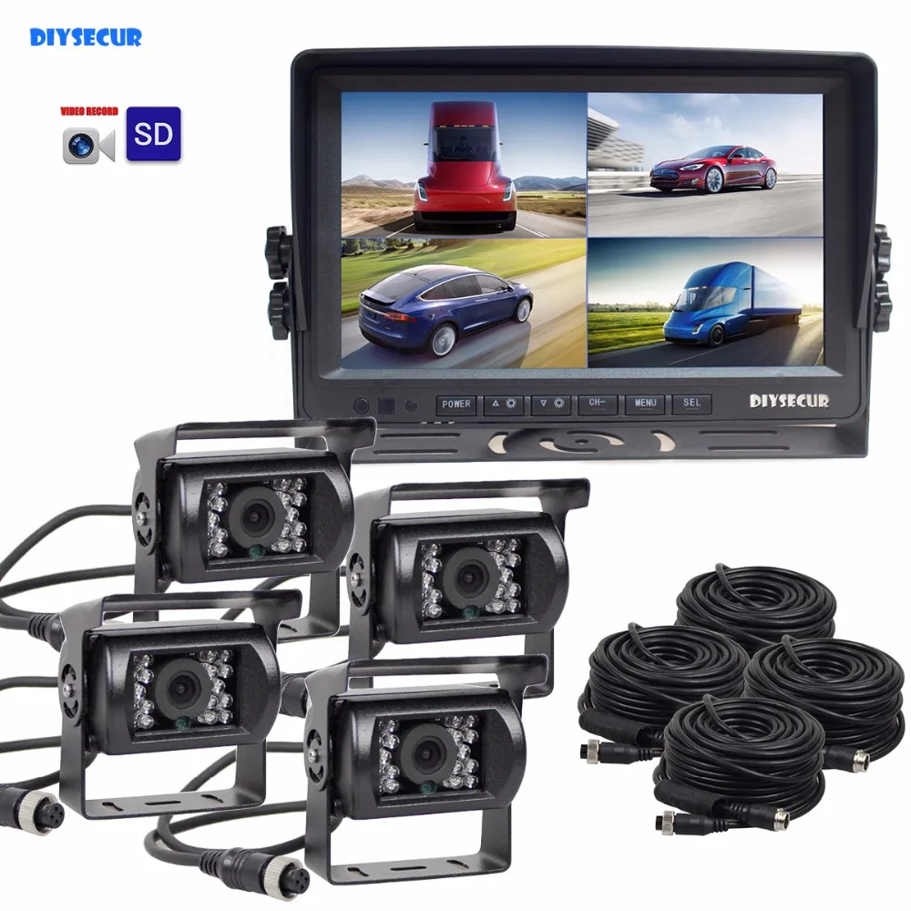 DIYSECUR AHD 9 дюймов Сплит QUAD Автомобильный Монитор 960P AHD IR ночное видение камера заднего вида Водонепроницаемая с SD картой видео запись