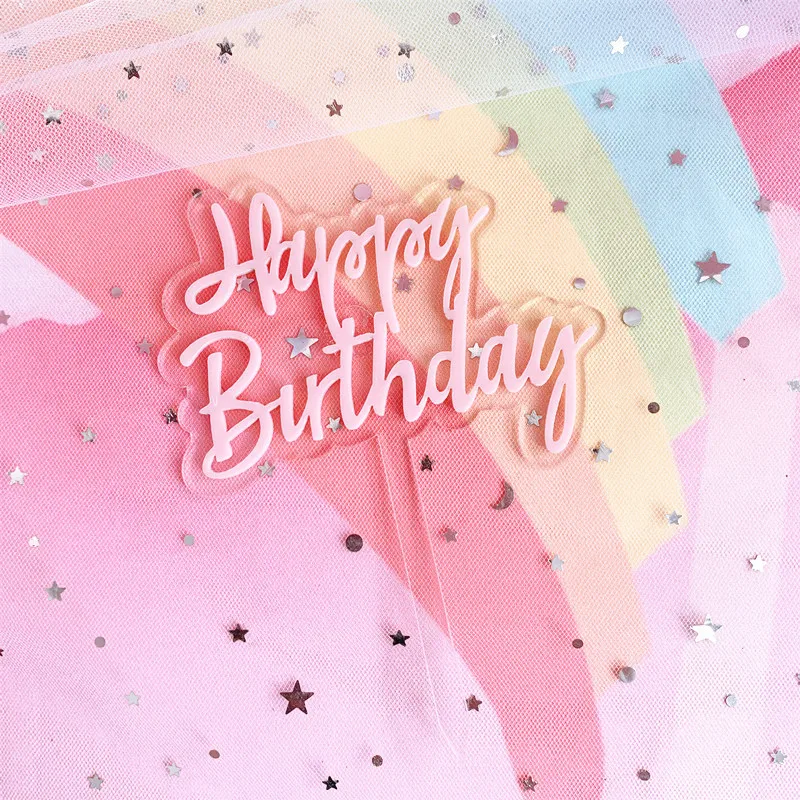 New INS Happy Birthday Acrylic Cake Topper Colorful Double Layer Cupcake For Party Decorations Baby Shower | Дом и сад