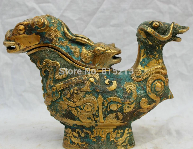 

bi001083 10" Chinese Dynasty Palace Folk Old Bronze Gilt Dragon Statue Sheep Head Censer