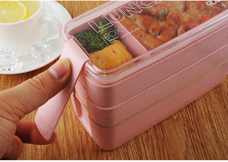 900 мл здоровый материал Ланч-бокс 3 слоя пшеничной соломы Bento коробки микроволновая посуда контейнер для хранения продуктов Ланчбокс