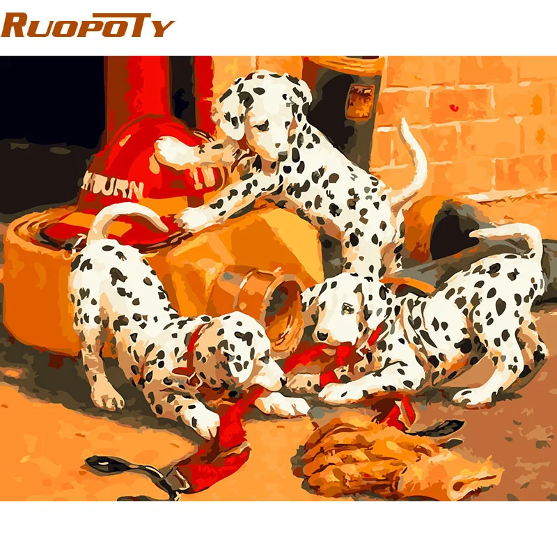 

RUOPOTY diy frame Dalmatians DIY Painting By Numbers Animals Home Wall Art Canvas Picture Paint By Numbers For Room Decor 40x50