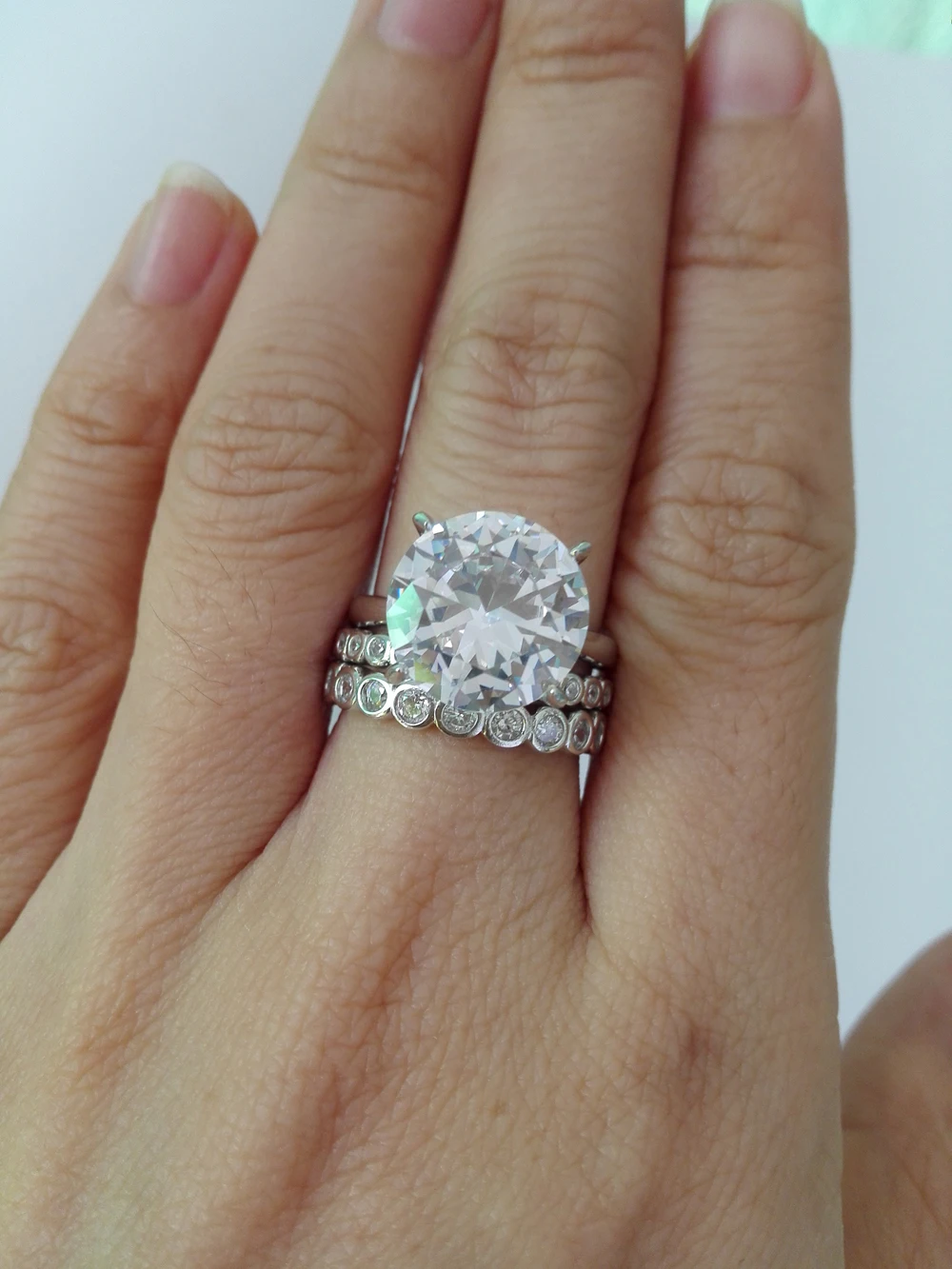 

Newshe 3 Pcs Wedding Ring Set 5 Ct Big Grand Round Cut AAA Grade CZ 925 Sterling Silver Engagement Rings For Women JR4697
