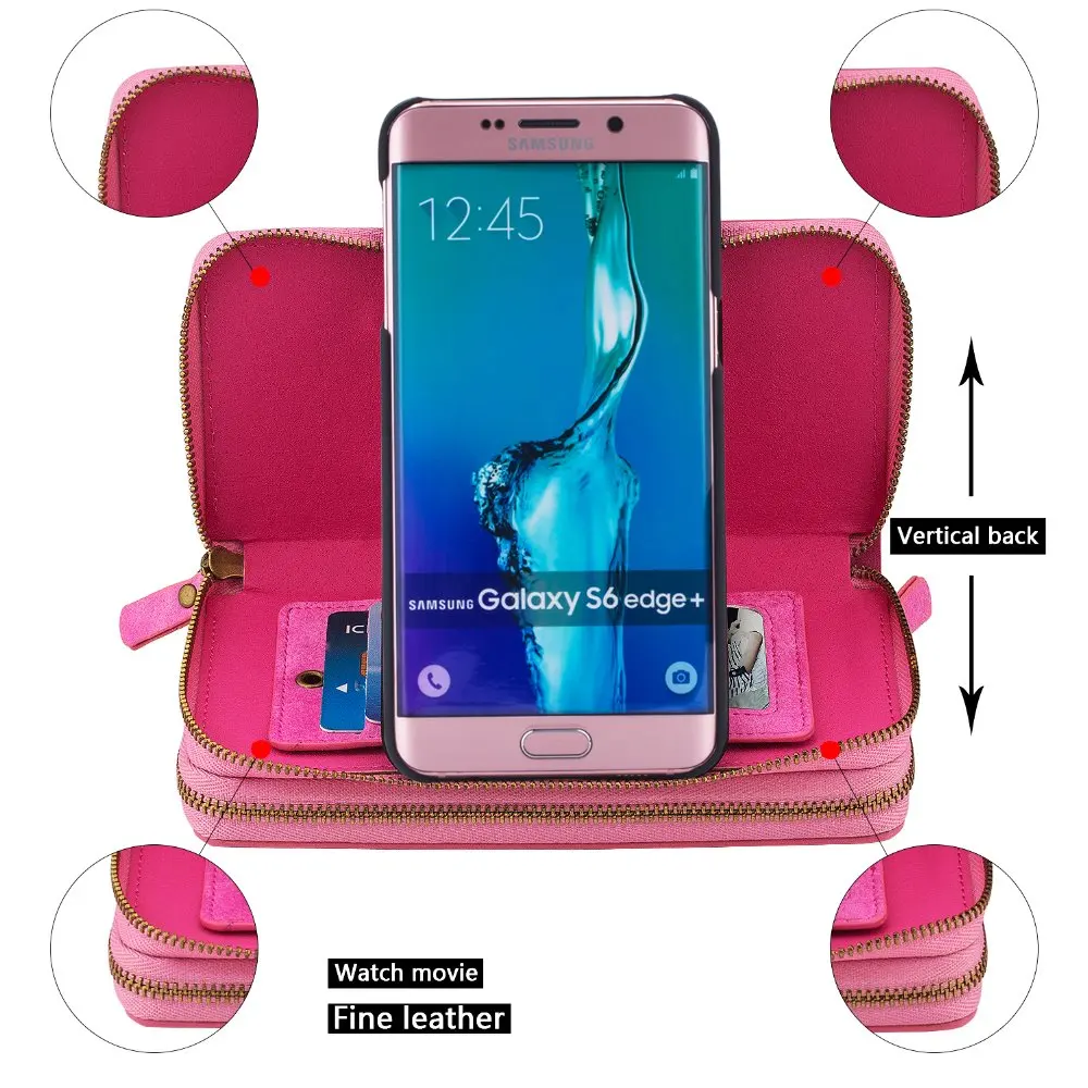 Для Samsung Galaxy S6 Edge Plus Ретро PU Кожа Двойной молния многофункциональный 2 в 1