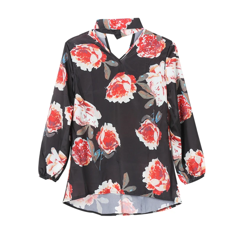 Женская шифоновая блуза с длинным рукавом v образным вырезом и цветочным