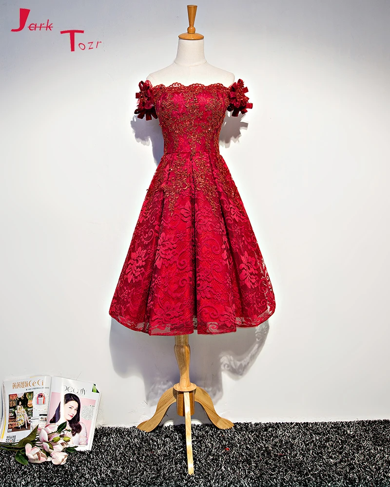 Ярк тозр реальное изображение vestido de festa Curto De Luxo с открытыми плечами бордовое