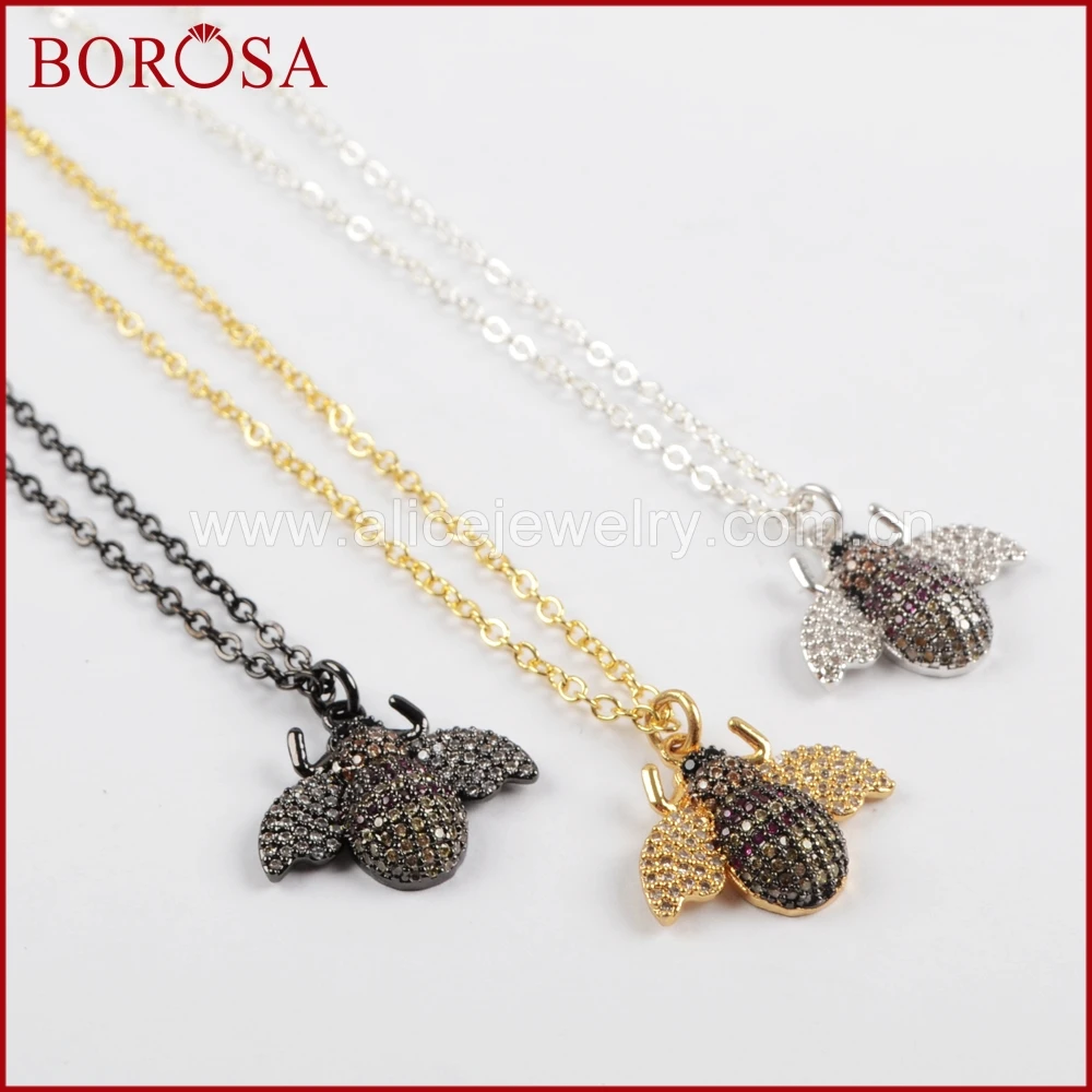 BOROSA 5PCS Creative Micro CZ Pave Ladybugs Bee Pendant Necklace Beetles Crystal Animal Charms Chain for Women WX840-N | Украшения и