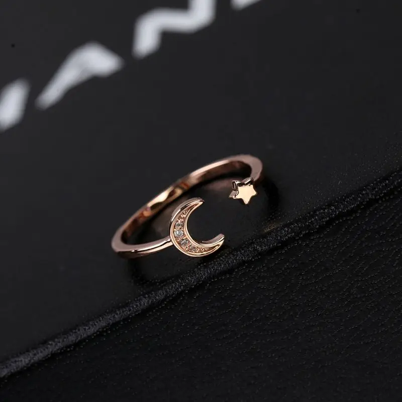 Rose Gold Color MIGGA розовое/белое золото цвет мини Звезда Милая луна Открытое кольцо для женщин кубический цирконий Кристалл Bague ювелирные изделия - Цвет основного камня: Rose Gold Color