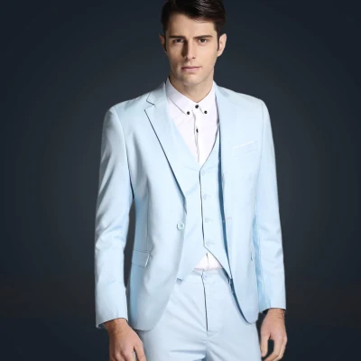 Мужской облегающий костюм блейзер + жилет брюки для свадьбы