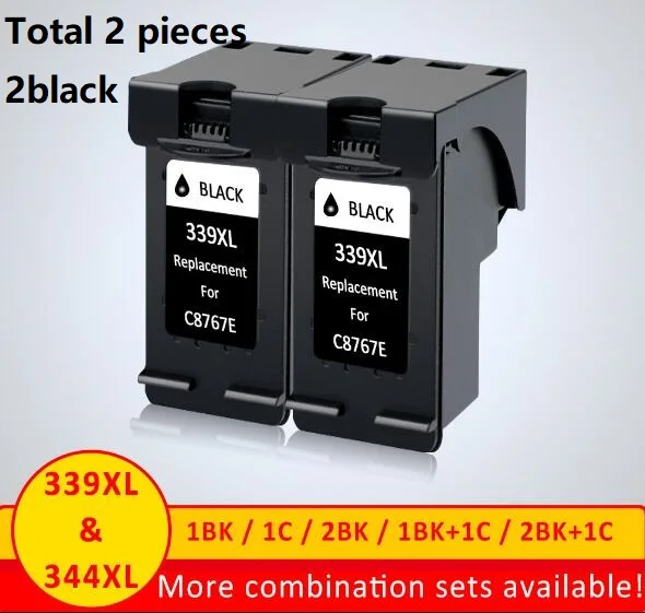 2pcs Black XiangYu 339 344 чернильный картридж для hp 339 344 с чернилами hp Deskjet 6520 6540 5740 5745 5940 Photosmart 2575 2610 2710 8050 6520 принтер - Цвет: 2pcs Black